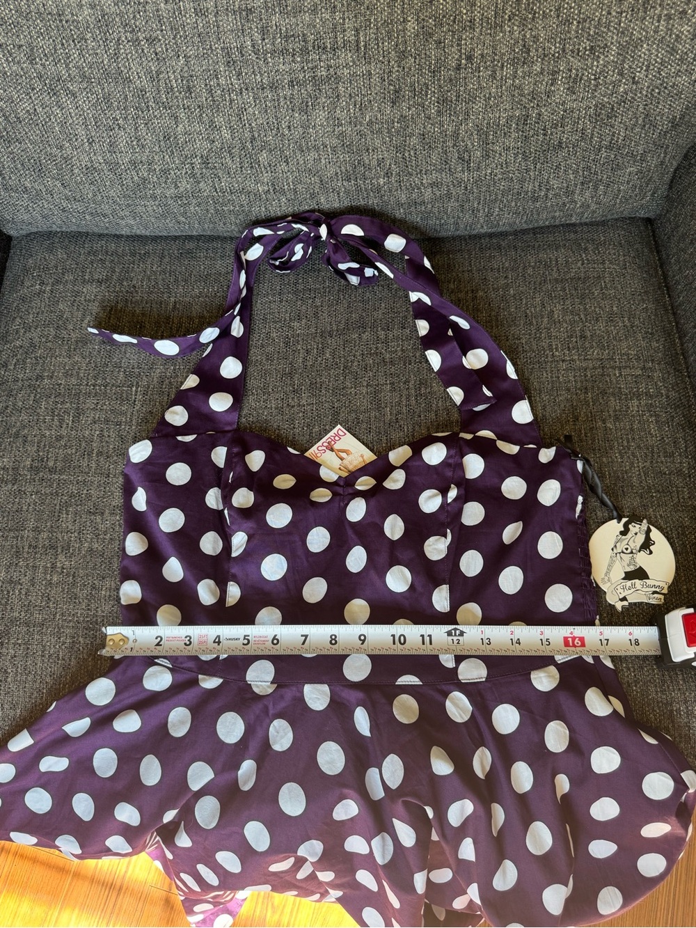 Polka Dot Purple Halter Dress With White Polka Dots - Picture 8 of 8